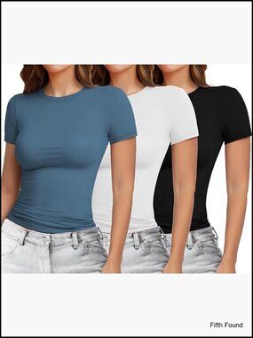 3 Pack Slim Fit Short Sleeve Crew Neck Tees Soft Stretch Fabric